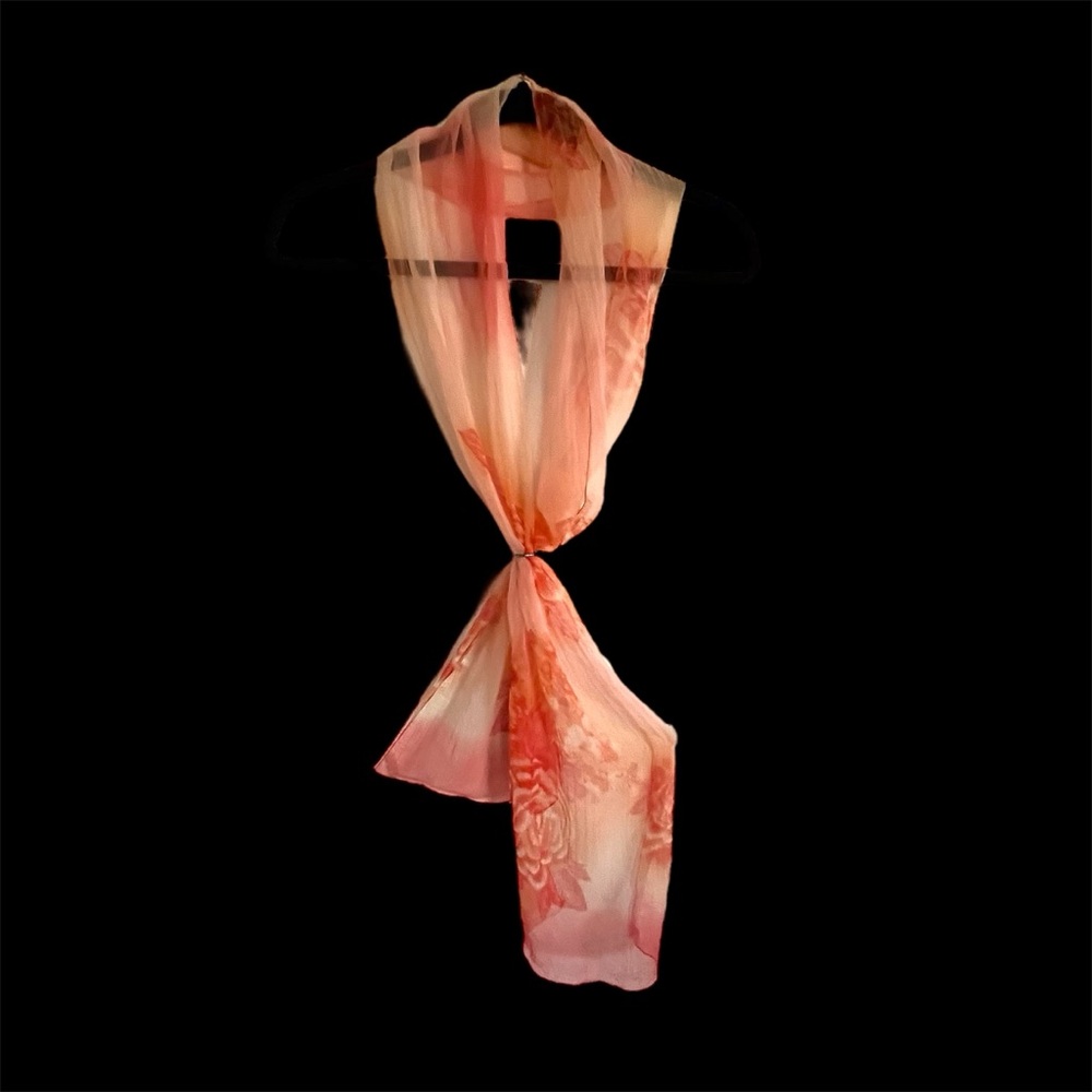 Vintage Fall Factor in a Peachy-Cream Sheer Floral Silk-Chiffon Statement Scarf